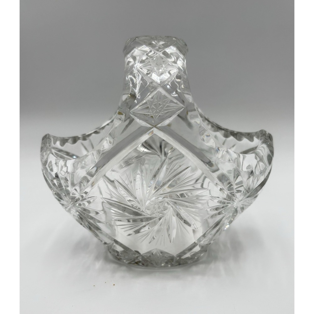 Vintage Violetta Poland 24% Lead Crystal Basket Cut‎ Glass Starburst Candy Dish